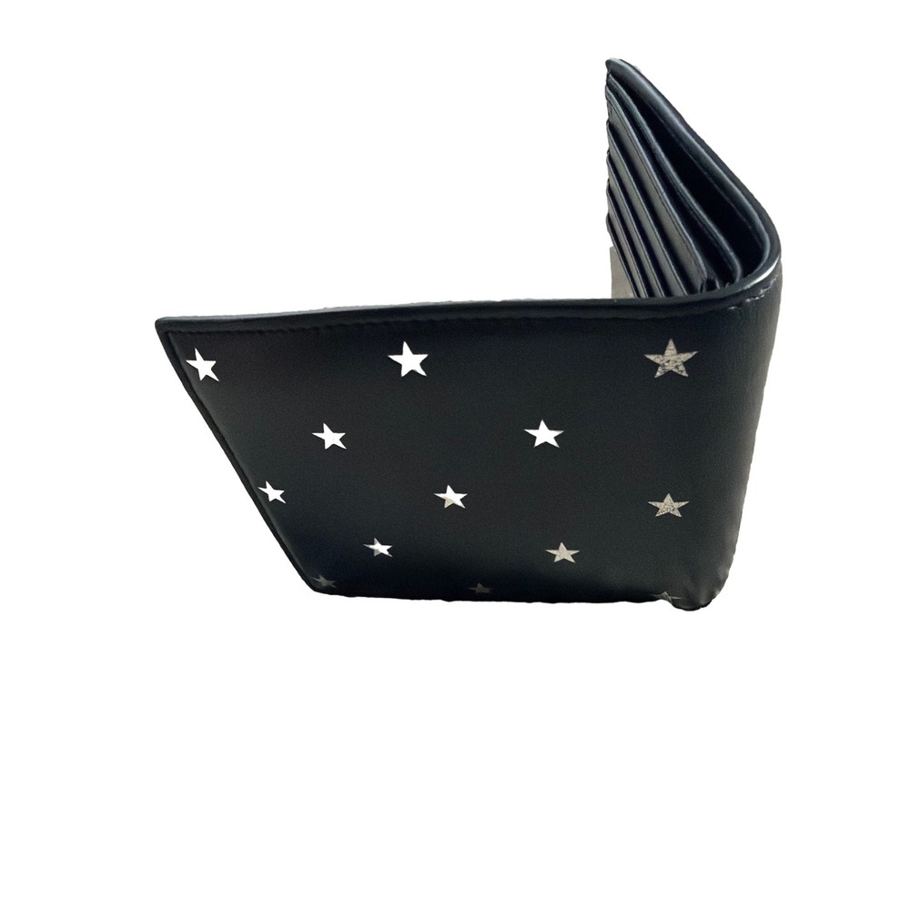 Saint Laurent Paris Star Print Leather Bifold Wallet Black Silver - Picture 2 of 3